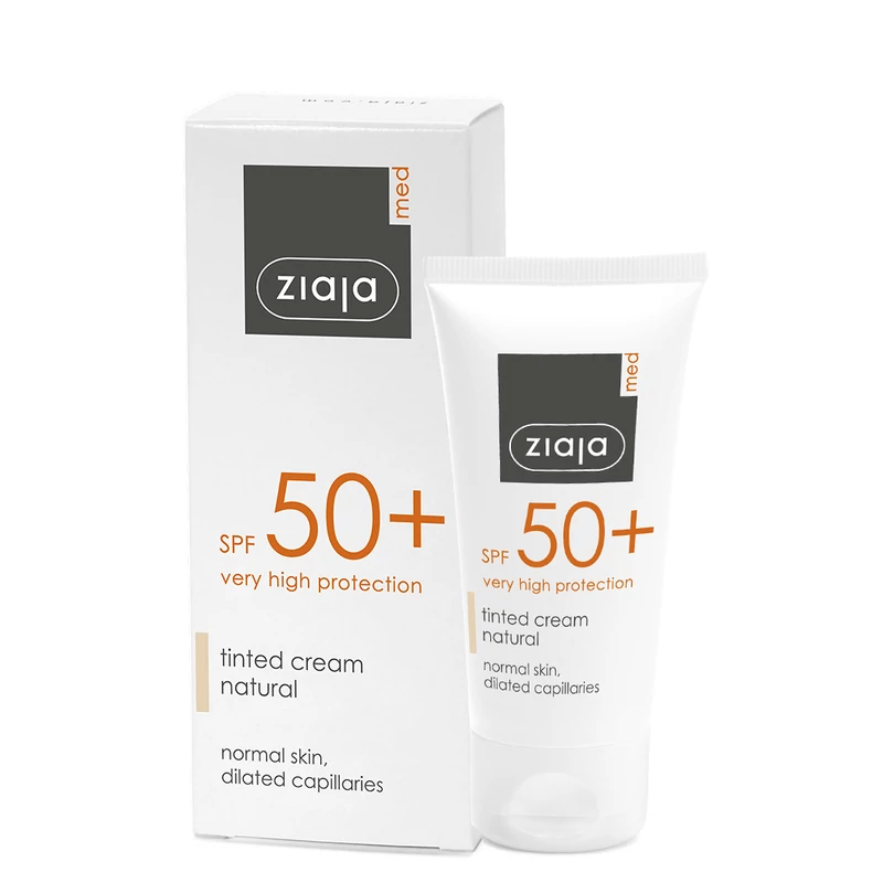 ZIAJA MED napvédő színezett krém natúr tónus, kitágult hajszáleres bőrre SPF50+ 50 ml