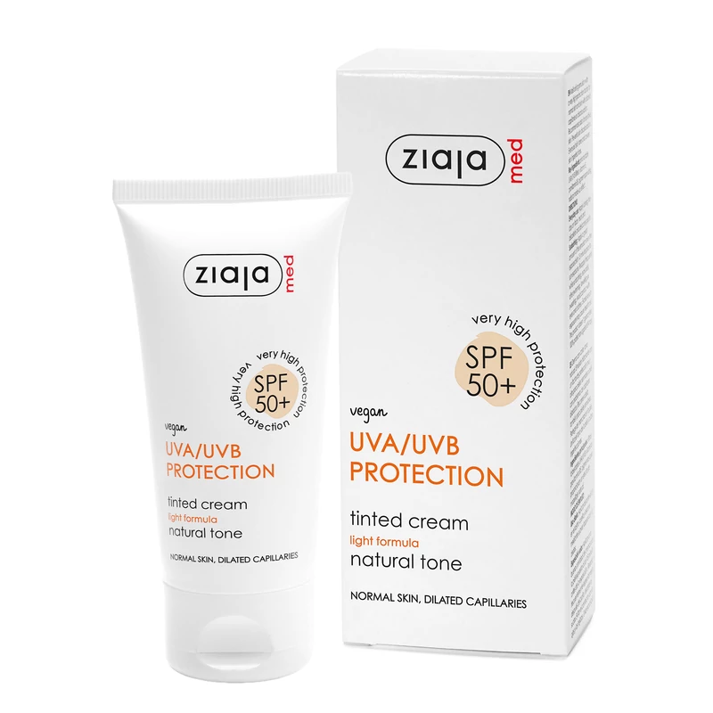  ZIAJA MED napvédő színezett krém natúr tónus, kitágult hajszáleres bőrre SPF50+ 50 ml